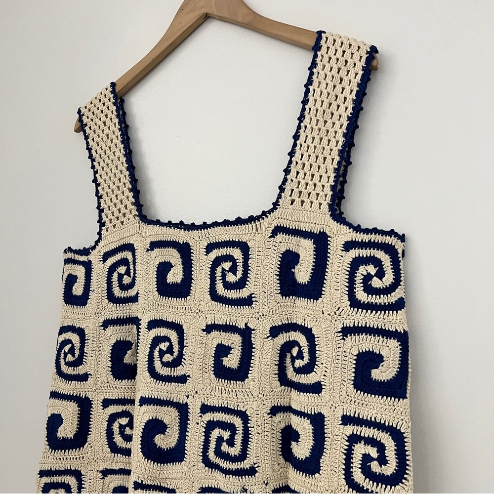 RHODE Blue and Cream Mini Dress - Picture 3 of 9